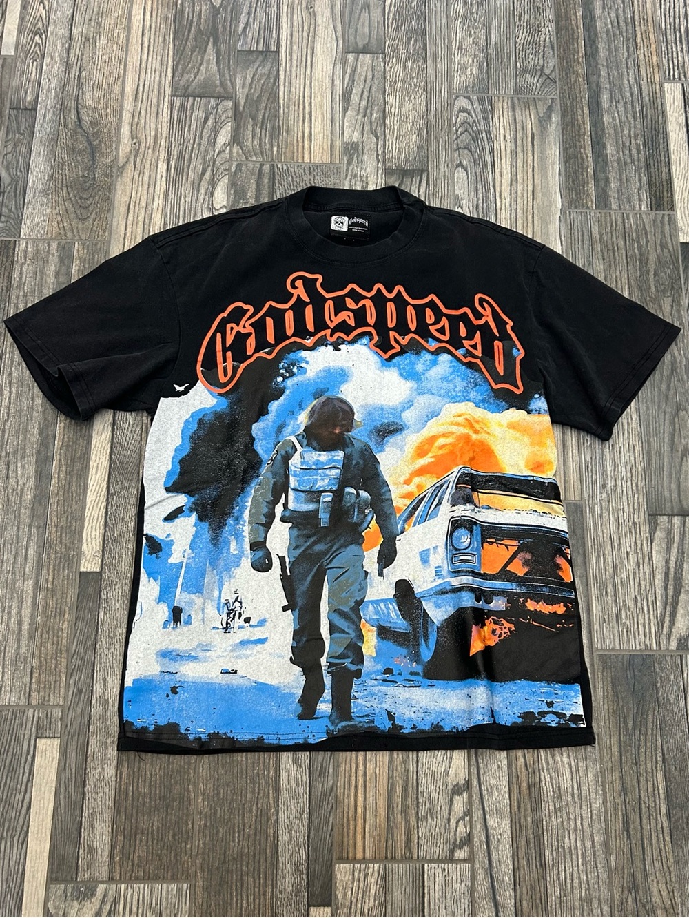 👁️ Godspeed Worldwide Khaos Soldier Walking From Explosion Graphic T-Shirt